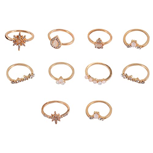 SANNIDHI 10 Pcs Vintage Knuckle Rings for Women Teen Girls, Fashion Combo Stackable Boho Finger Rings Golden-Plating Rhinestone Pearl Index Middle Finger Rings Set Gift SANNIDHI 10 Pcs Vintage Knuckle Rings for Women Teen Girls, Fashion Combo Stackable Boho Finger Rings Golden-Plating Rhinestone Pearl Index Middle Finger Rings Set Gift